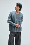 Slate Linen Men's Side Placket Shirt