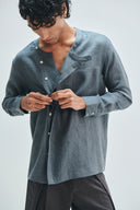 Slate Linen Men's Side Placket Shirt