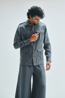 Slate Linen Men's Safari Overshirt