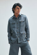 Slate Linen Men's Safari Overshirt