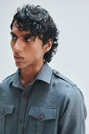 Slate Linen Men's Safari Overshirt