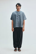 Slate Linen Men's Half Sleeves Panelled Shirt Kurta