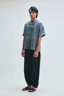 Slate Linen Men's Half Sleeves Panelled Shirt Kurta