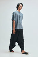 Slate Linen Men's Half Sleeves Panelled Shirt Kurta