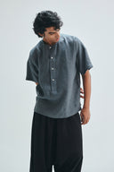 Slate Linen Men's Half Sleeves Panelled Shirt Kurta