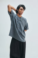 Slate Linen Men's Half Sleeves Panelled Shirt Kurta