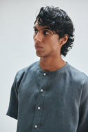 Slate Linen Men's Half Sleeves Panelled Shirt Kurta