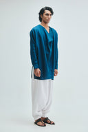 Indigo Linen Men's Cowl Neck Kurta