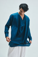Indigo Linen Men's Cowl Neck Kurta