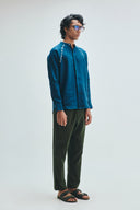 Indigo Linen Embroidered Men's Raglan Shirt