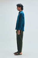 Indigo Linen Embroidered Men's Raglan Shirt