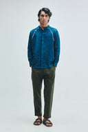 Indigo Linen Embroidered Men's Raglan Shirt