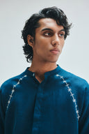 Indigo Linen Embroidered Men's Raglan Shirt