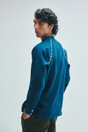 Indigo Linen Embroidered Men's Raglan Shirt