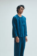 Indigo Linen Men's Side Placket Shirt