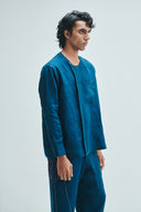 Indigo Linen Men's Side Placket Shirt