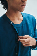 Indigo Linen Men's Side Placket Shirt