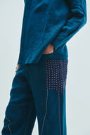 Indigo Linen Kantha Men's Panelled Pants