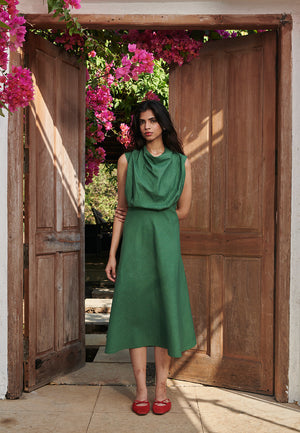 Thyme Co-Linen Cowl Neck Dress