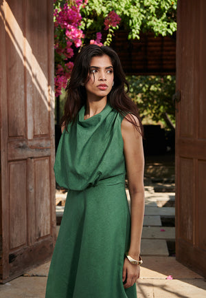 Thyme Co-Linen Cowl Neck Dress