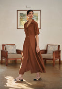 Mocha Co-Linen Wrap Dress - Sale