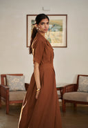 Mocha Co-Linen Wrap Dress On Sale