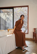 Mocha Co-Linen Wrap Dress On Sale