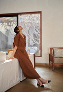 Mocha Co-Linen Wrap Dress - Sale