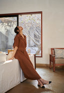 Mocha Co-Linen Wrap Dress On Sale