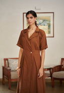 Mocha Co-Linen Wrap Dress