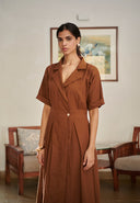 Mocha Co-Linen Wrap Dress On Sale