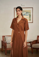 Mocha Co-Linen Wrap Dress - Sale