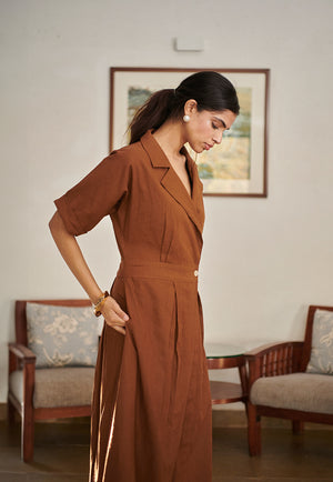 Mocha Co-Linen Wrap Dress