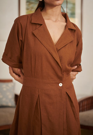 Mocha Co-Linen Wrap Dress