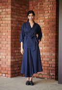 Navy Co-Linen Asymmetrical Skirt Set