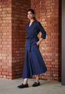 Navy Co-Linen Asymmetrical Skirt Set