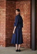 Navy Co-Linen Asymmetrical Skirt Set