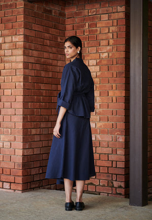 Navy Co-Linen Asymmetrical Skirt Set