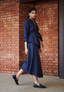Navy Co-Linen Asymmetrical Skirt On Sale