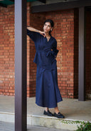 Navy Co-Linen Asymmetrical Skirt Set