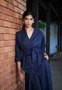 Navy Co-Linen Asymmetrical Skirt Set