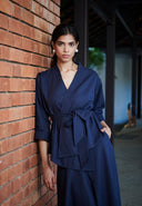 Navy Co-Linen Wrap Jacket On Sale