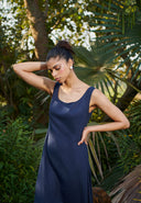 Navy Co-Linen Sleeveless Tiered Dress - Sale
