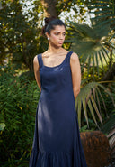 Navy Co-Linen Sleeveless Tiered Dress On Sale