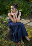 Navy Co-Linen Sleeveless Tiered Dress On Sale