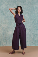 Plum Linen Sculpted Jumpsuit