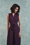 Plum Linen Sculpted Jumpsuit