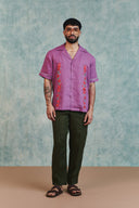 Berry Linen Embroidered Men's Camp Collar Shirt - Sale