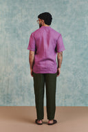 Berry Linen Embroidered Men's Camp Collar Shirt