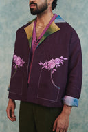 Plum Linen Unisex Embroidered Open Jacket